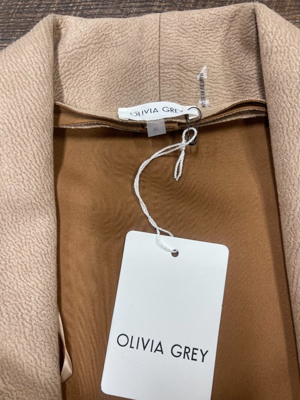Olivia Grey XL Camel Textured Long Open Front Coat NWT Flaw - Picture 7 of 13
